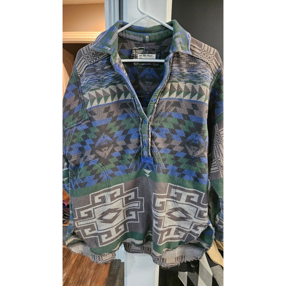 We The Free Free People Arizona Southwestern Geometric Oversized Henley Green S